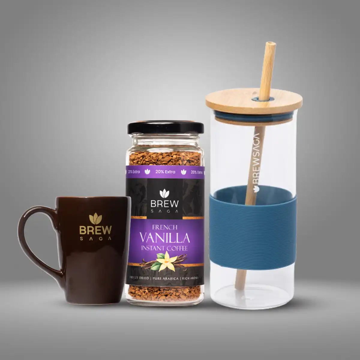 Drinkware Combo - Coffee Mug + Glass Tumbler + Leather Grip Glass Tumbler